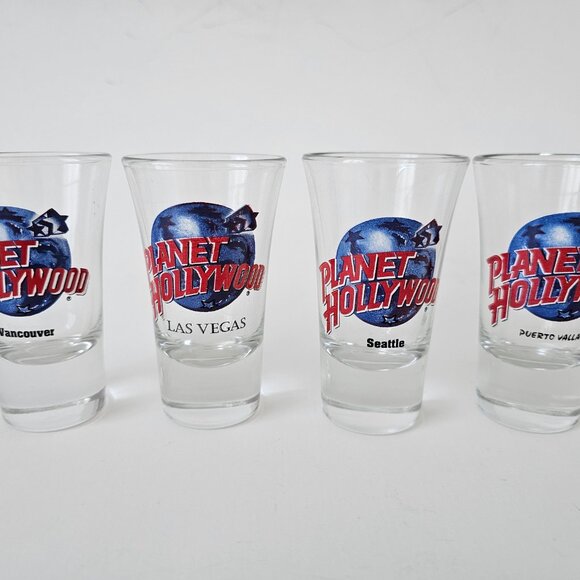 Planet Hollywood Shot Glasses 3.5" Tall - Vancouver, Las Vegas, Seattle, Puerto - Picture 1 of 6